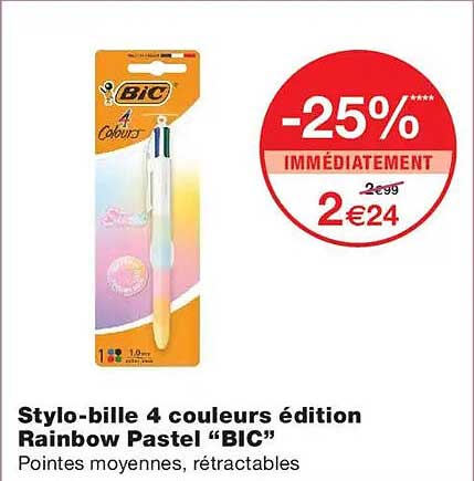 Stylo-bille 4 couleurs édition Rainbow Pastel “BIC”