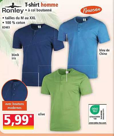 T-shirt homme Ronley à col boutonné