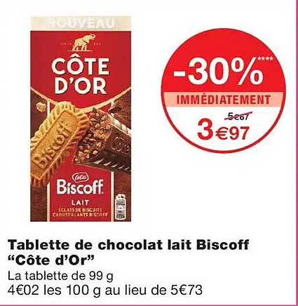 Tablette de chocolat lait Biscoff “Côte d’Or”