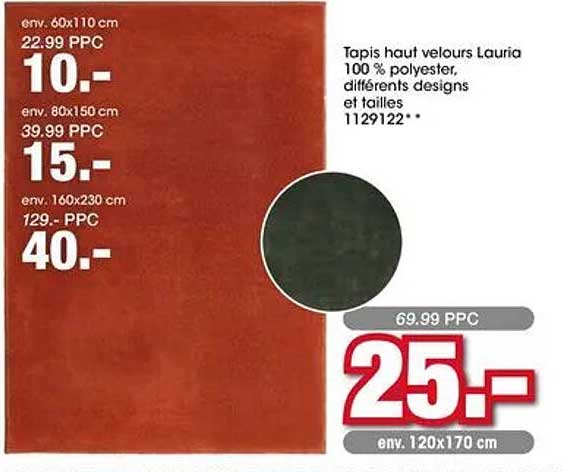 Tapis haut velours Lauria 100 % polyester, différents designs et tailles 1129122**