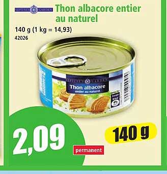 Thon albacore entier au naturel