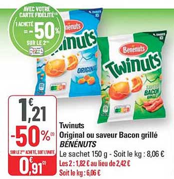 Twinnuts Original ou saveur Bacon grillé BÉNÉNUTS