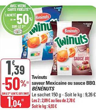 Twipnuts saveur Mexicaine ou sauce BBQ BÉNÉNUTS