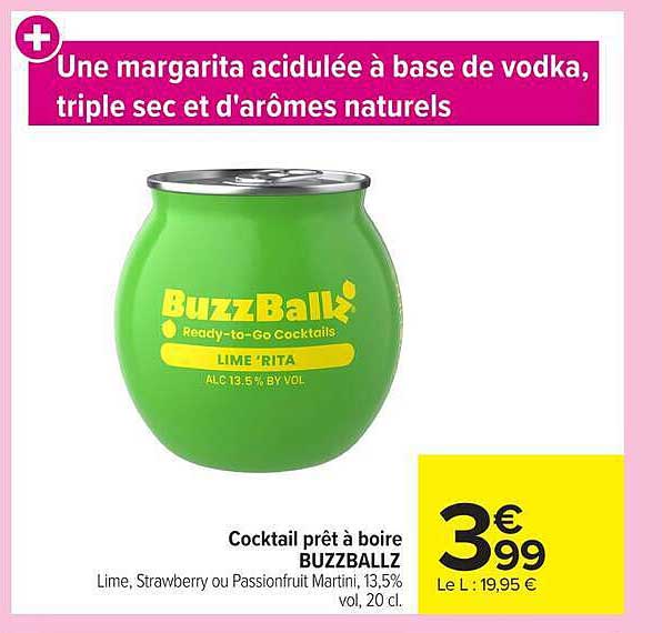 Une margarita acidulée à base de vodka, triple sec et d'arômes naturels