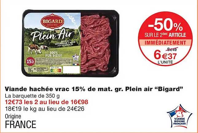 Viande hachée vrac 15% de mat. gr. Plein air “Bigard”