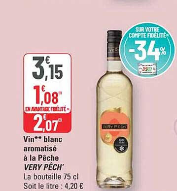 Vin** blanc aromatisé à la Pêche VERY PÊCH'