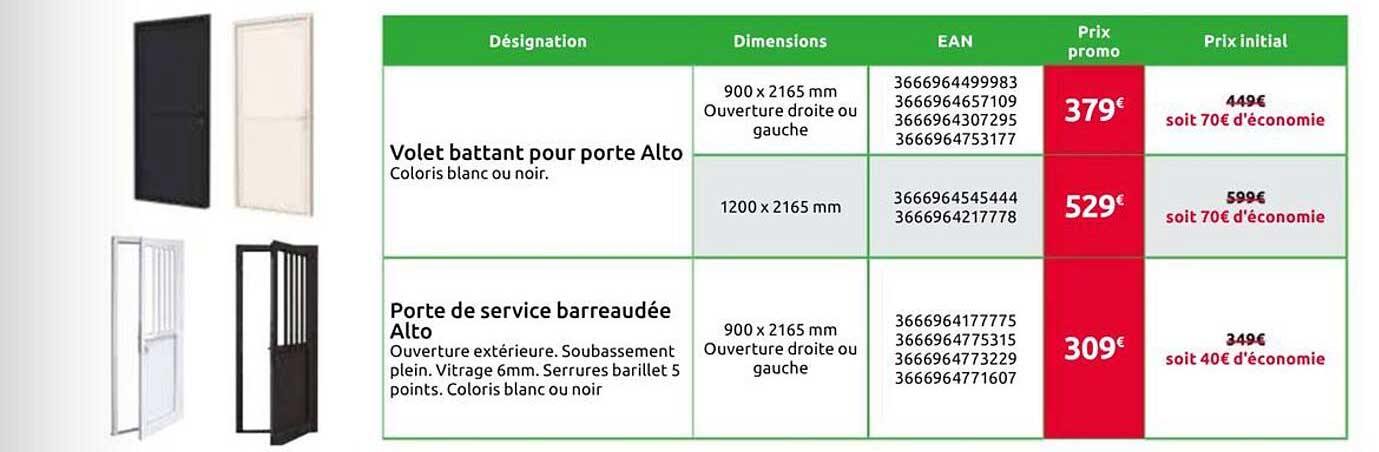 Volet battant pour porte Alto