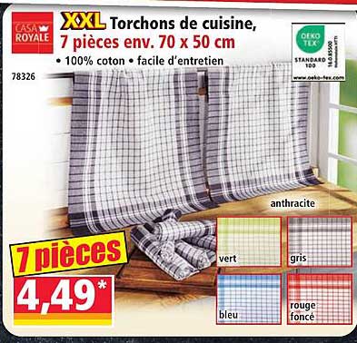 XXL Torchons de cuisine, 7 pièces env. 70 x 50 cm