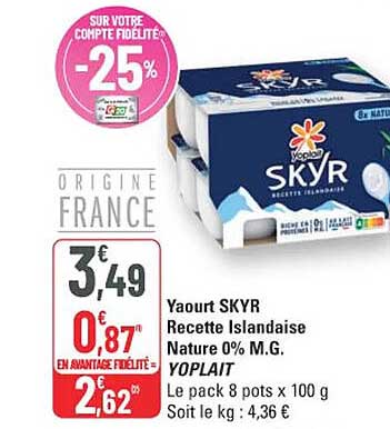 Y aourt SKYR Recette Islandaise Nature 0% M.G. YOPLAIT