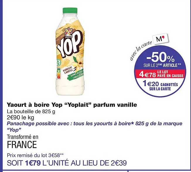 Yaourt à boire Yop “Yoplait” parfum vanille
