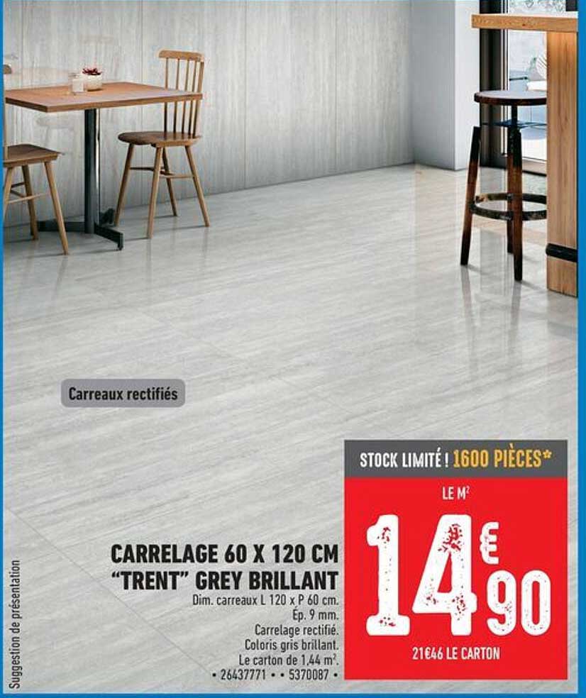 CARRELAGE 60 X 120 CM “TRENT” GREY BRILLANT