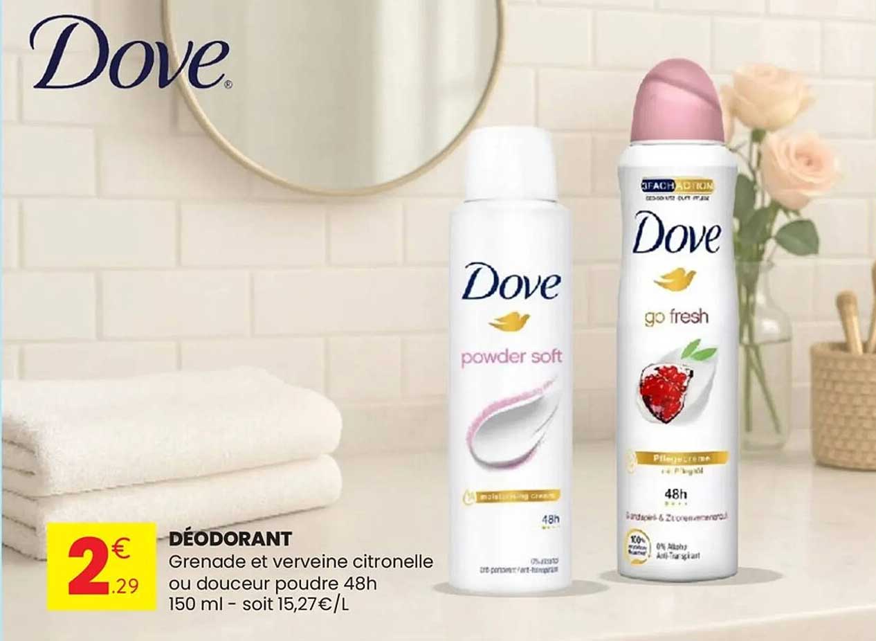 DEODORANT Grenade et verveine citronnelle ou douceur poudre 48h 150 ml - soit 15,27€/L