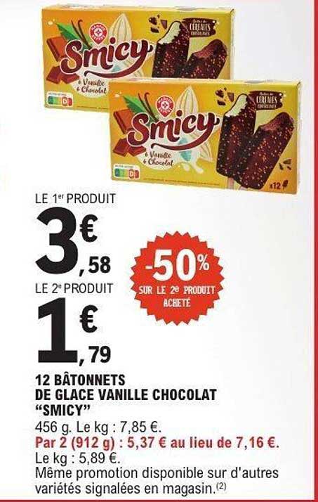 12 BÂTONNETS DE GLACE VANILLE CHOCOLAT "SMICY"