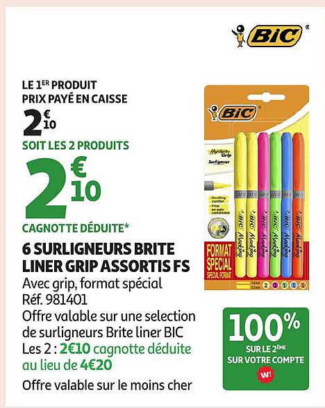 6 SURLIGNEURS BRITE LINER GRIP ASSORTIS FS