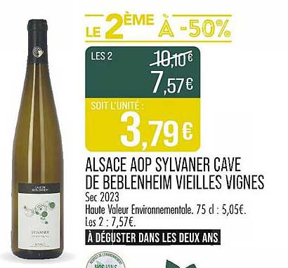 ALSACE AOP SYLVANER CAVE DE BEBLENHEIM VIEILLES VIGNES