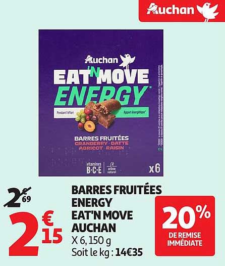 BARRES FRUITÉES ENERGY EAT'N MOVE AUCHAN