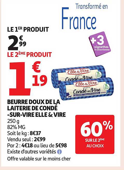 BEURRE DOUX DE LAITERIE DE CONDÉ -SUR-VIRE ELLE & VIRE