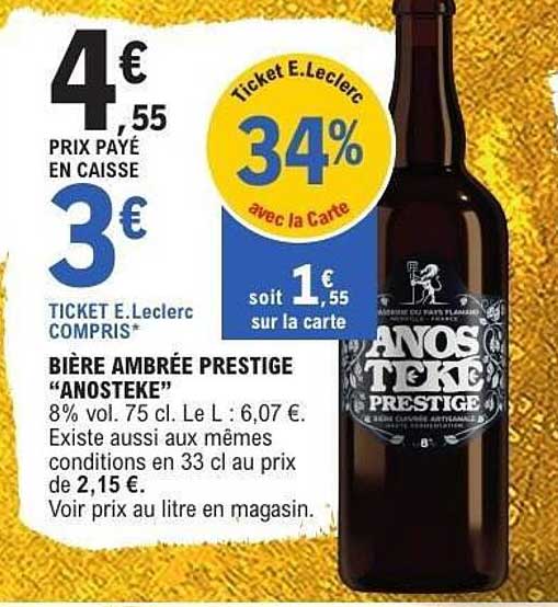 BIÈRE AMBRÉE PRESTIGE "ANOSTEKE"