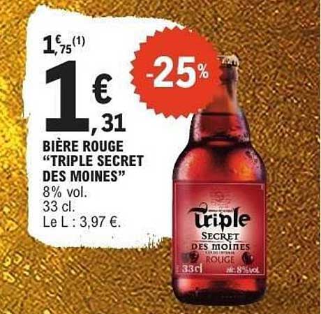 BIÈRE ROUGE "TRIPLE SECRET DES MOINES"