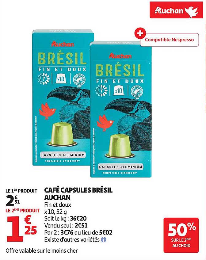 CAFE CAPSULES BRÉSIL AUCHAN