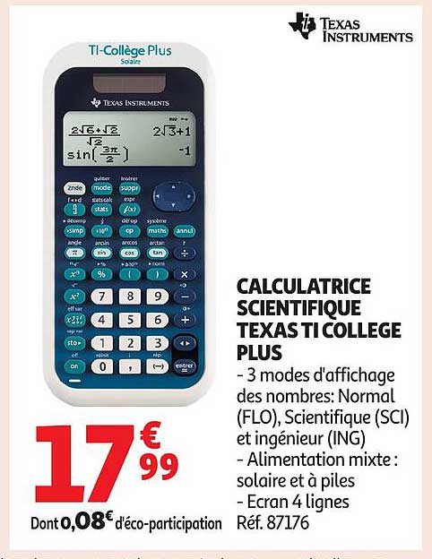 CALCULATRICE SCIENTIFIQUE TEXAS TI COLLEGE PLUS