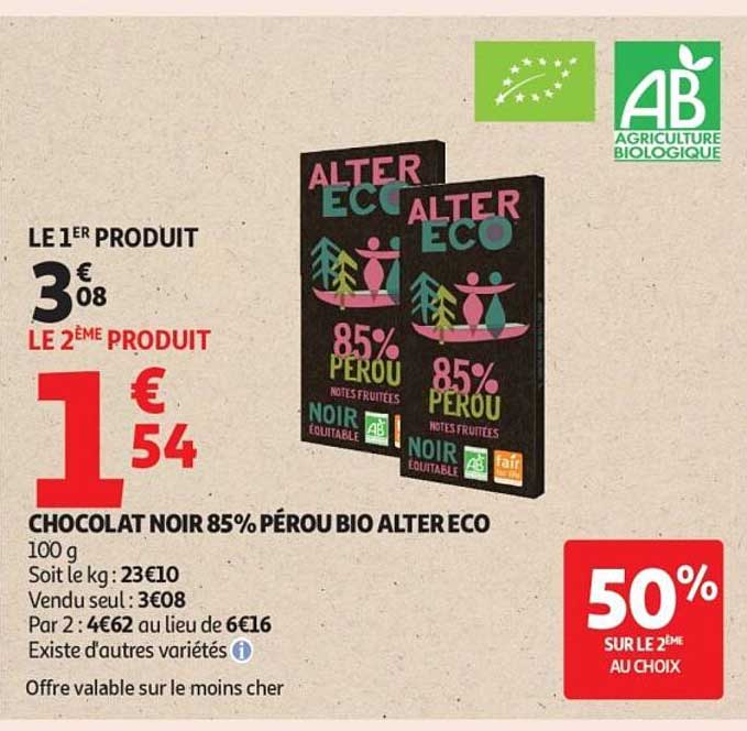 CHOCOLAT NOIR 85% PÉROU BIO ALTER ECO