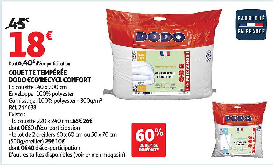 COUETTE TEMPÉRÉE DODO ÉCO'RECYCL CONFORT