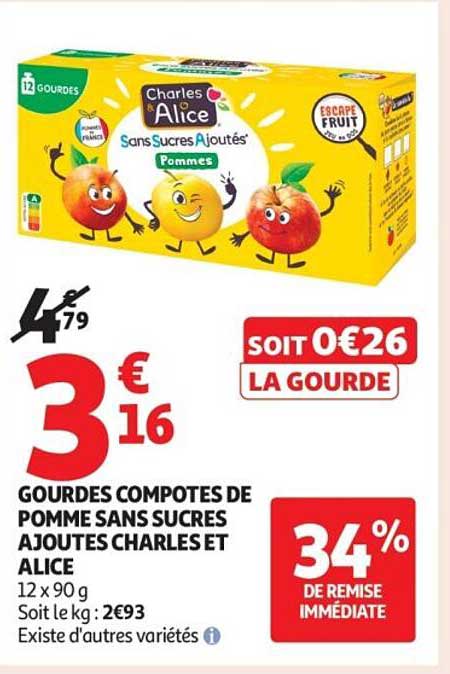 GOURDES COMPOTES DE POMME SANS SUCRES AJOUTÉS CHARLES ET ALICE