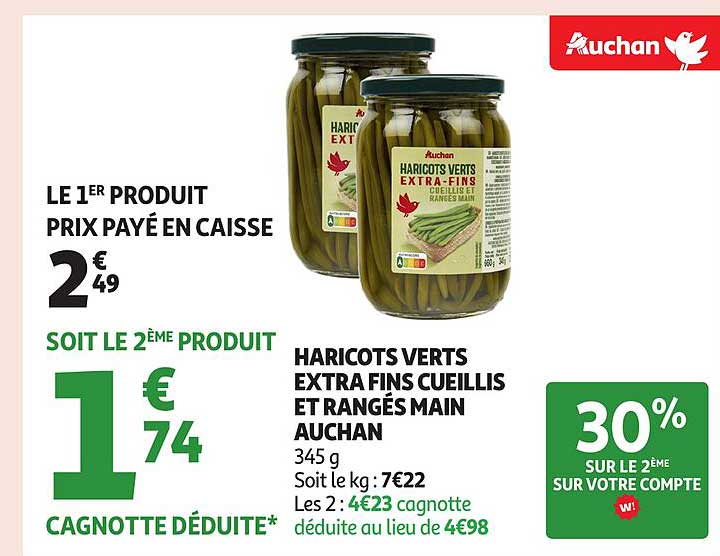 HARICOTS VERTS EXTRA FINS CUEILLIS ET RANGÉS MAIN AUCHAN