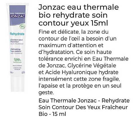 Jonzac eau thermale bio rehydrate soin contour yeux 15ml