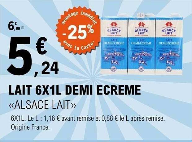 LAIT 6X1L DEMI ECREME «ALSACE LAIT»