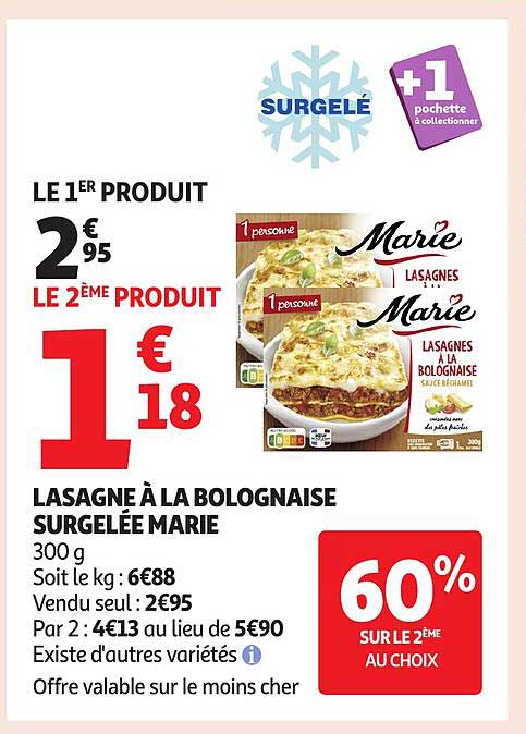 LASAGNE À LA BOLOGNAISE SURGELÉE MARIE