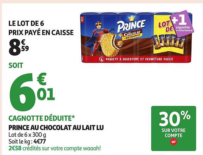 LE LOT DE 6 PRINCE AU CHOCOLAT AU LAIT LU