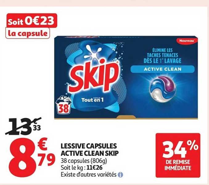 LESSIVE CAPSULES ACTIVE CLEAN SKIP