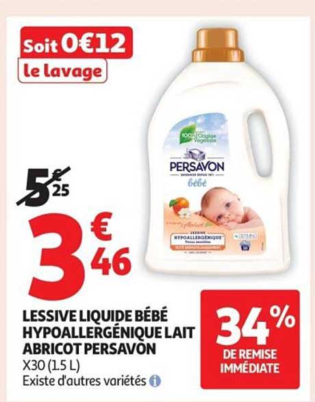 LESSIVE LIQUIDE BÉBÉ HYPOALLERGÉNIQUE LAIT ABRICOT PERSAVON