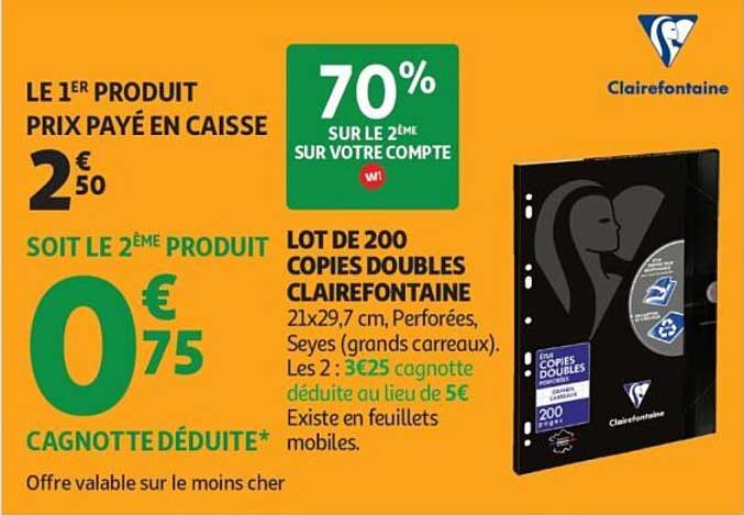 LOT DE 200 COPIES DOUBLES CLAIREFONTAINE