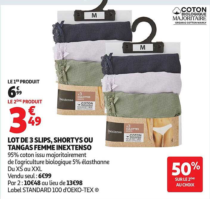 LOT DE 3 SLIPS, SHORTYS OU TANGAS FEMME INEXTENSO