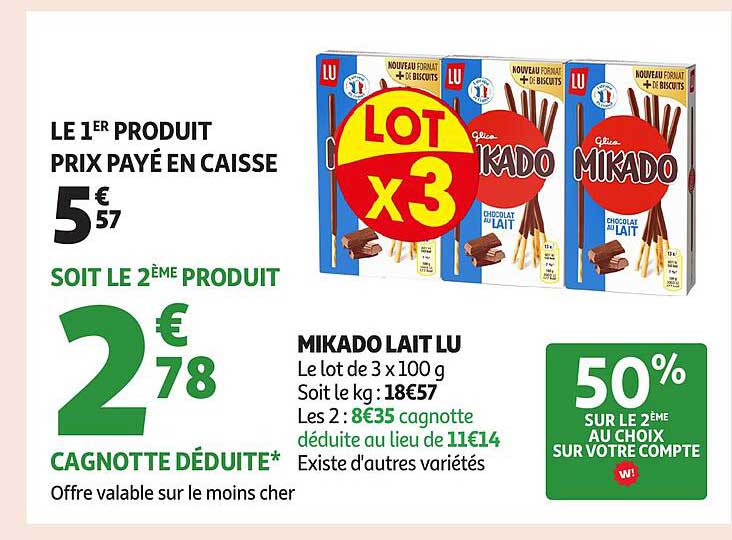Mikado Lait LU - Lot de 3 x 100 g