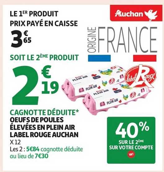 Œufs de poules élevées en plein air Label Rouge Auchan