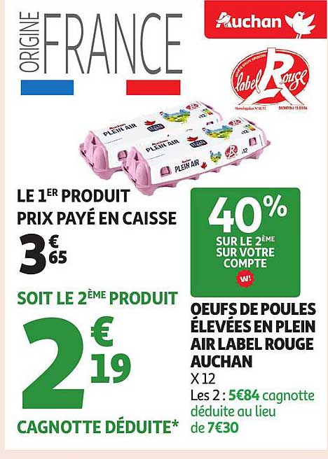 OEufs de poules élevées en plein air Label Rouge Auchan