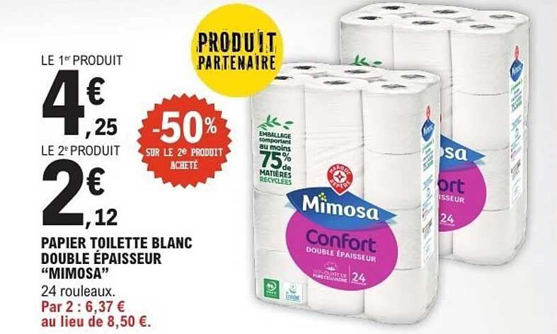 PAPIER TOILETTE BLANC DOUBLE ÉPAISSEUR "MIMOSA"