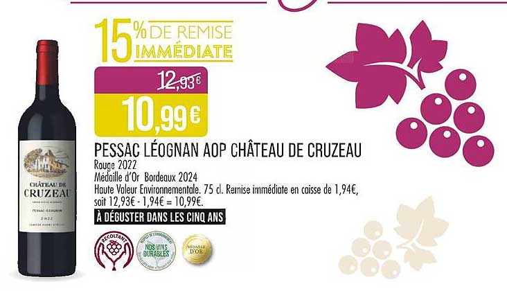 PESSAC LÉOGNAN AOP CHÂTEAU DE CRUZEAU Rouge 2022