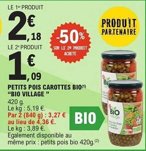 PETITS POIS CAROTTES BIO "BIO VILLAGE"