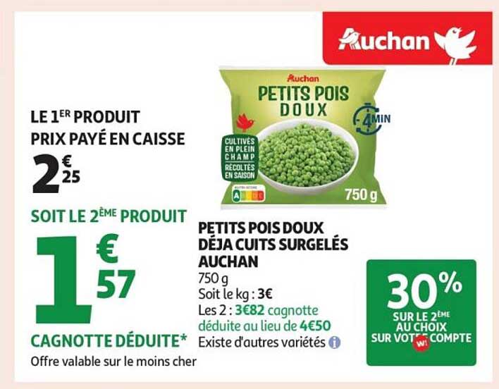 PETITS POIS DOUX DÉJÀ CUITS SURGELÉS AUCHAN