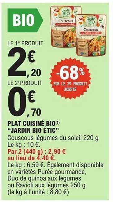 PLAT CUISINÉ BIO "JARDIN BIO ÉTIC"