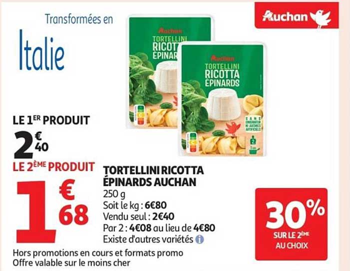 TORTELLINI RICOTTA ÉPINARDS AUCHAN