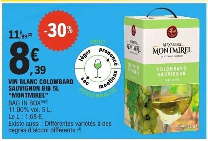 VIN BLANC COLOMBARD SAUVIGNON BIB 5L “MONTMIREL”