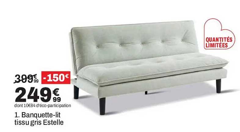 1. Banquette-lit tissu gris Estelle