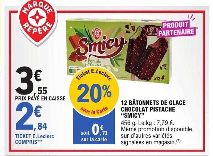 12 BÂTONNETS DE GLACE CHOCOLAT PISTACHE “SMICY”