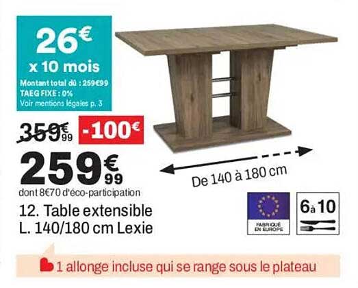 12. Table extensible L. 140/180 cm Lexie